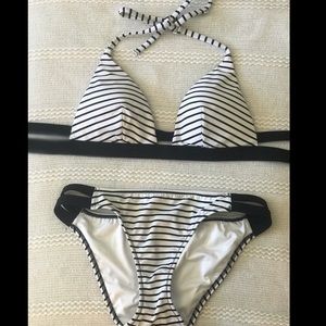Victoria secret black and white stripe bikini set